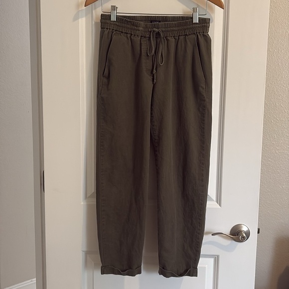 J Crew Factory Linen Cotton Blend Drawstring Pants Army Green Size 2 - Picture 2 of 11
